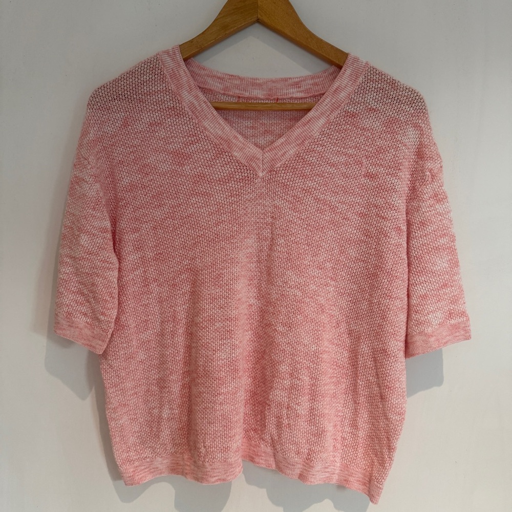 Unbranded Women Pink V Neck Short Sleeve Pullover Top Size M
